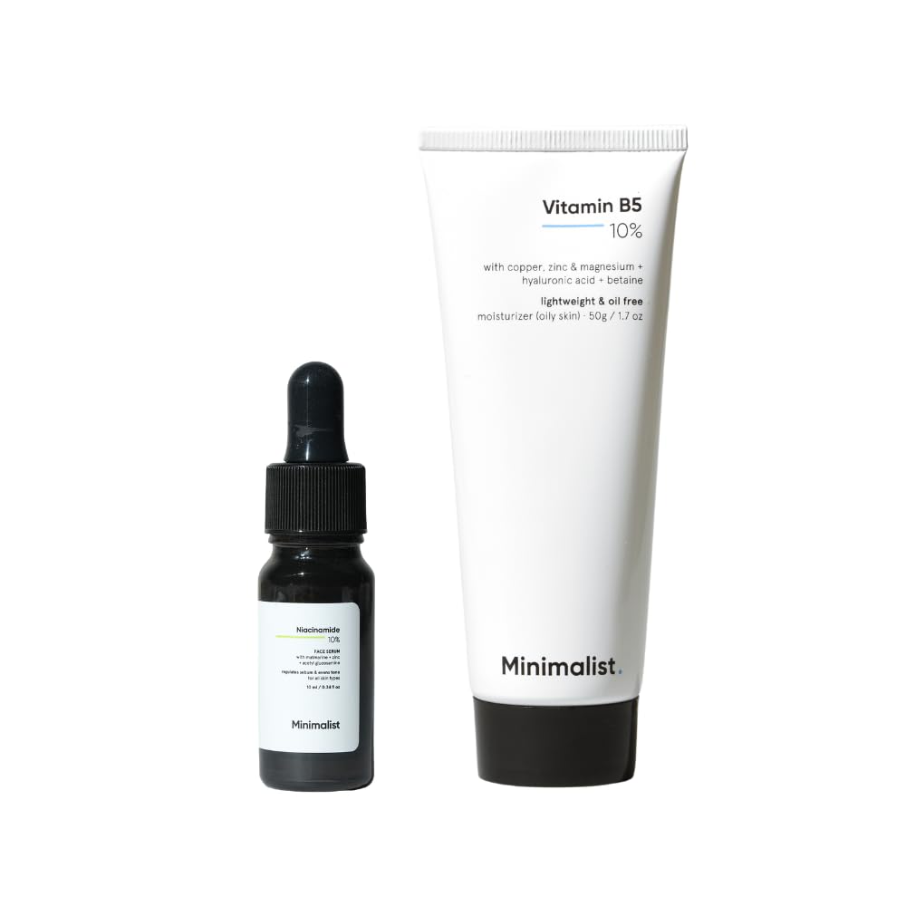 Minimalist Niacinamide 10% Serum with Zinc + B5 Moisturizer | Acne Marks Reduction, Oil Control, Hydration & Skin Barrier Repair Skincare Combo for Oily & Acne-Prone Skin