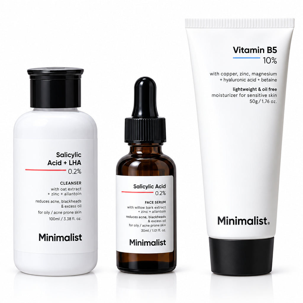 Minimalist Anti-Acne Kit, Skincare Routine Kit for Unisex, Salicylic Acid Face Wash, Vitamin B5 Moisturizer, and Salicylic Acid Serum Combo