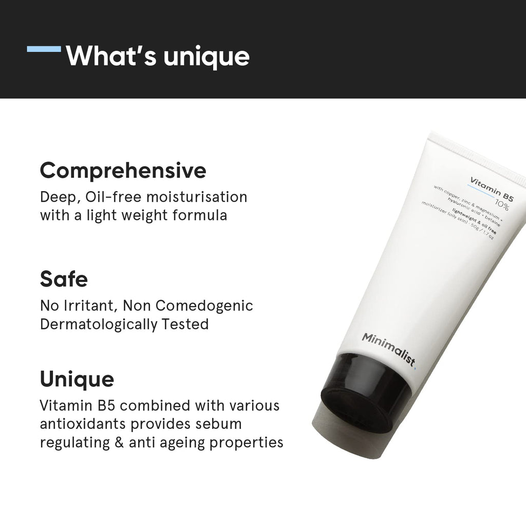 Minimalist Vitamin B5 10% Oil-Free Moisturizer for Face, Lightweight Gel Moisturizer for Oily & Combination Skin, Barrier Repair Face Cream with Glycerine 30gm