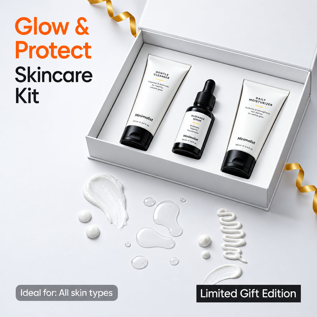 Minimalist Glow & Protect Skincare Kit | Premium Gift Set for Women & Men | All Skin Types | Limited Edition Combo | Unisex Gift Hamper For All Festive Occasions | Birthday Gift For Her & Him