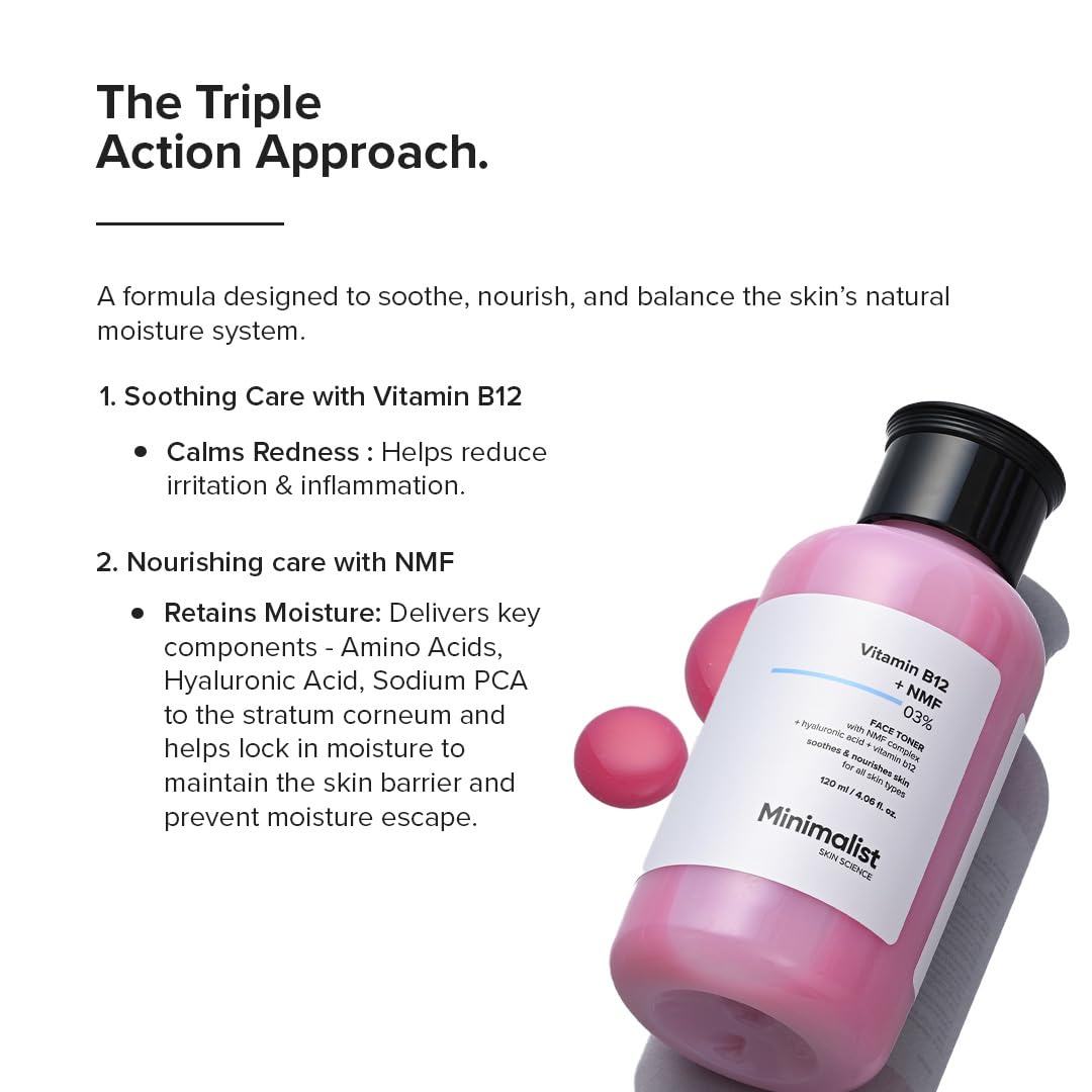 Minimalist Vitamin B12 + Hyaluronic Face Toner – Deep Hydration & Barrier Repair, Panthenol & Natural Moisturising Factors, Lightweight Formula for All Skin Types, 120 ml