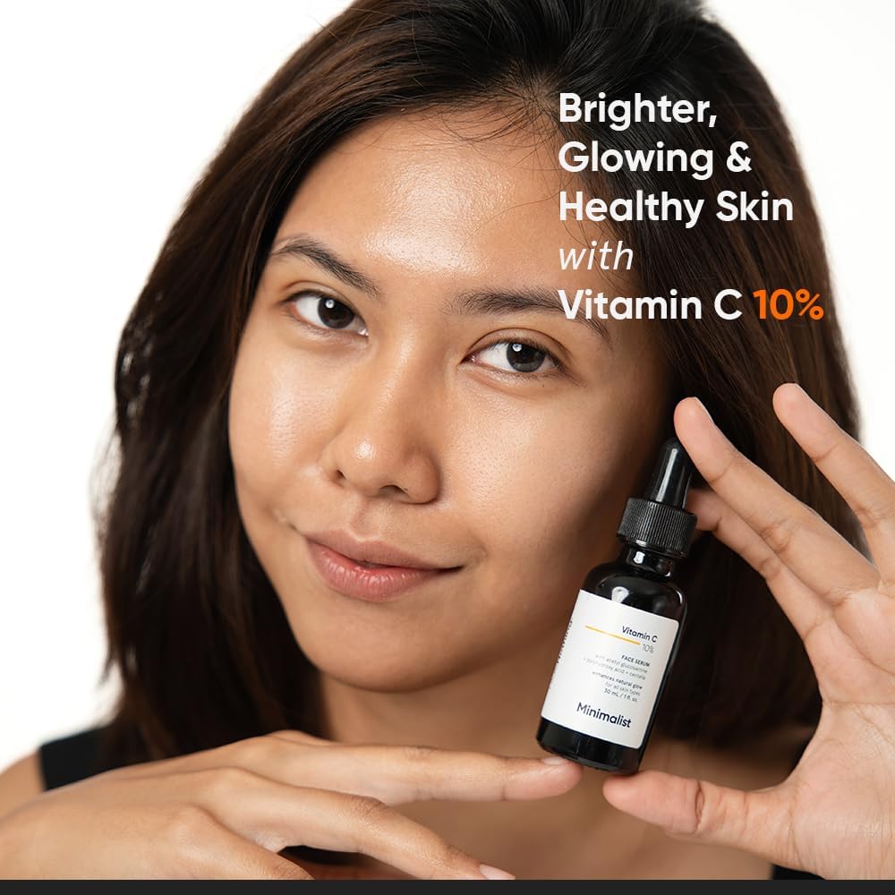 Minimalist 10% Advanced Vitamin C Serum for Glowing Skin | Brightening & Dark Spot Treatment | Treats Uneven Skin Tone, Dullness & UV Damage | Daily Face Serum (Stable Vitamin C) | 30ml