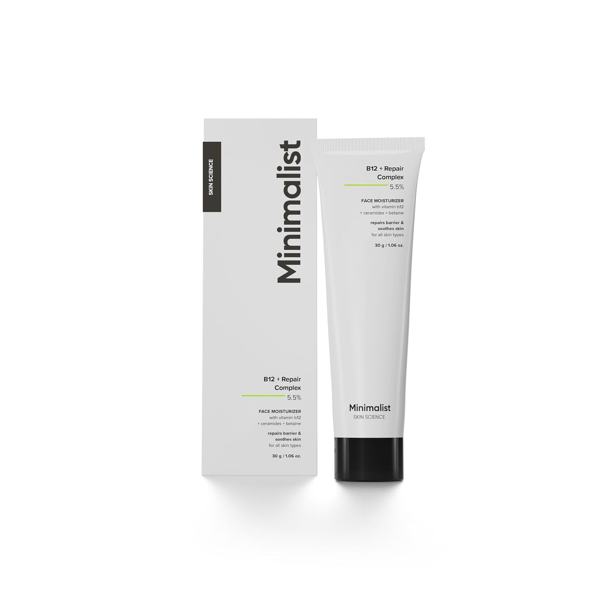Minimalist Barrier Repair Face Moisturizer with Vitamin B12 Complex 5.5% with Ceramides for All Skin Types | Strengthens Skin Barrier, Boosts Hydration, Soothing, Lightweight Gel Texture | 30 gm