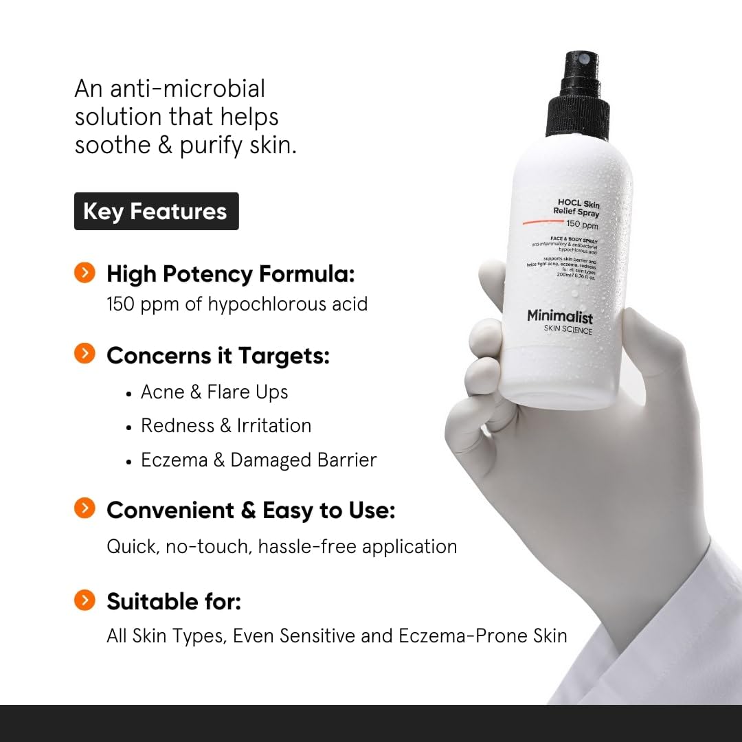 Minimalist Anti-Acne HOCL Face & Body Spray For Skin Relief | Soothing & Repairing Toner for Skin Barrier Support | Quick Relief from Acne Flare, Eczema & Redness with Hypochlorous Acid | Refreshing & Odor-Control | Suitable for All Skin Types | For Women