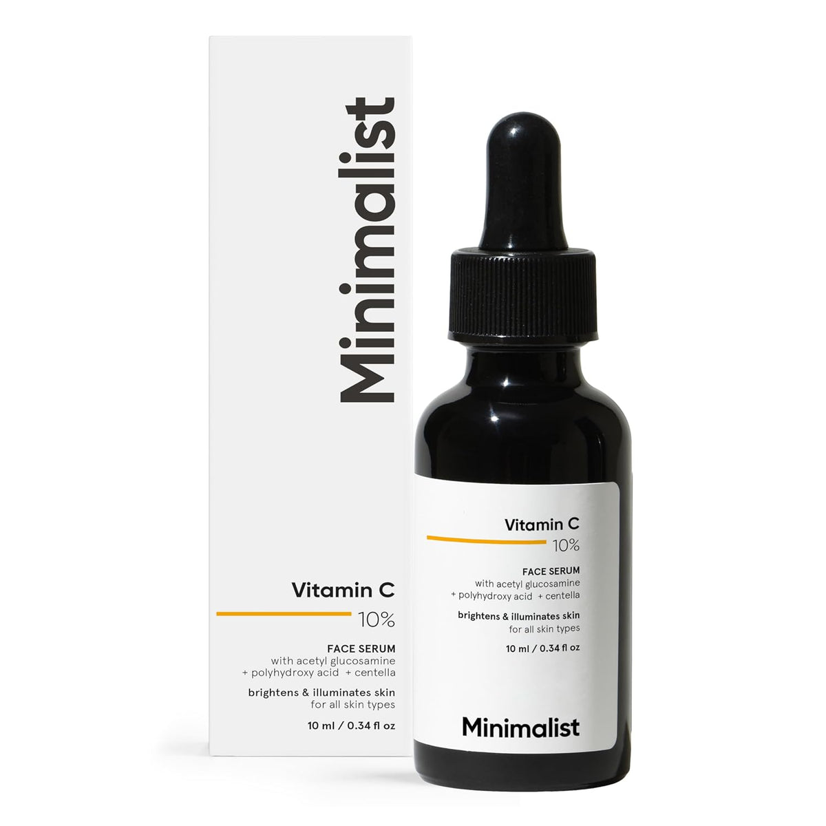 Minimalist Brightening & UV Defense Combo | 10% Vitamin C Face Serum 10ml + SPF 50 PA++++ Cream Sunscreen 50g | For All Skin Types