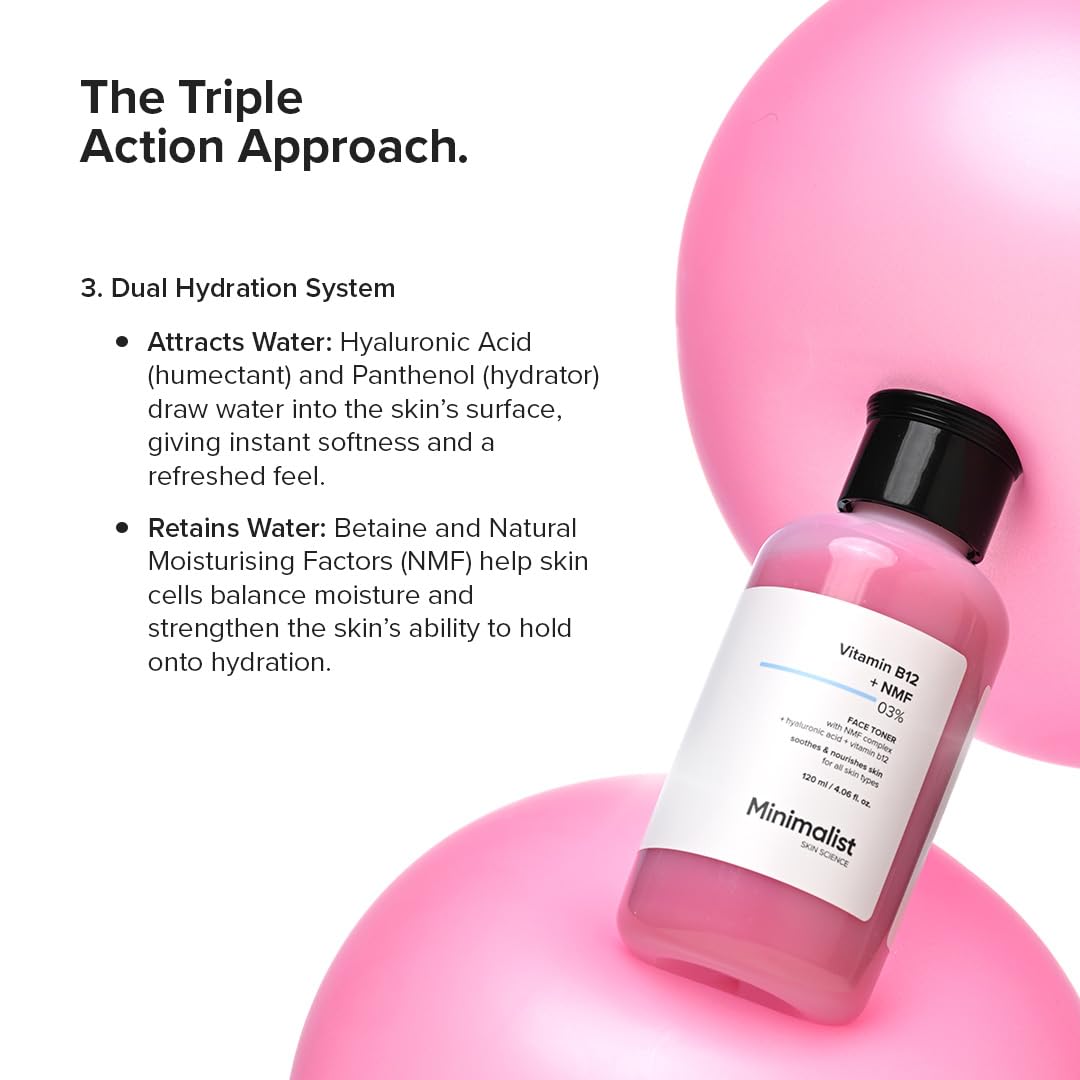 Minimalist Vitamin B12 + Hyaluronic Face Toner – Deep Hydration & Barrier Repair, Panthenol & Natural Moisturising Factors, Lightweight Formula for All Skin Types, 120 ml