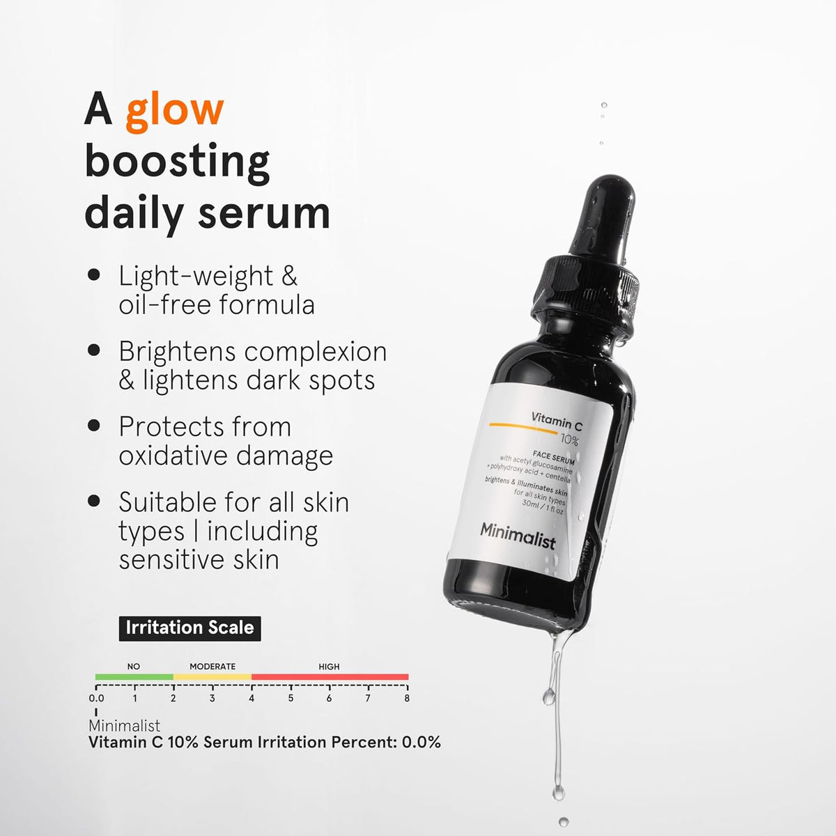 Minimalist 10% Advanced Vitamin C Serum for Glowing Skin | Brightening & Dark Spot Treatment | Treats Uneven Skin Tone, Dullness & UV Damage | Daily Face Serum (Stable Vitamin C) | 30ml