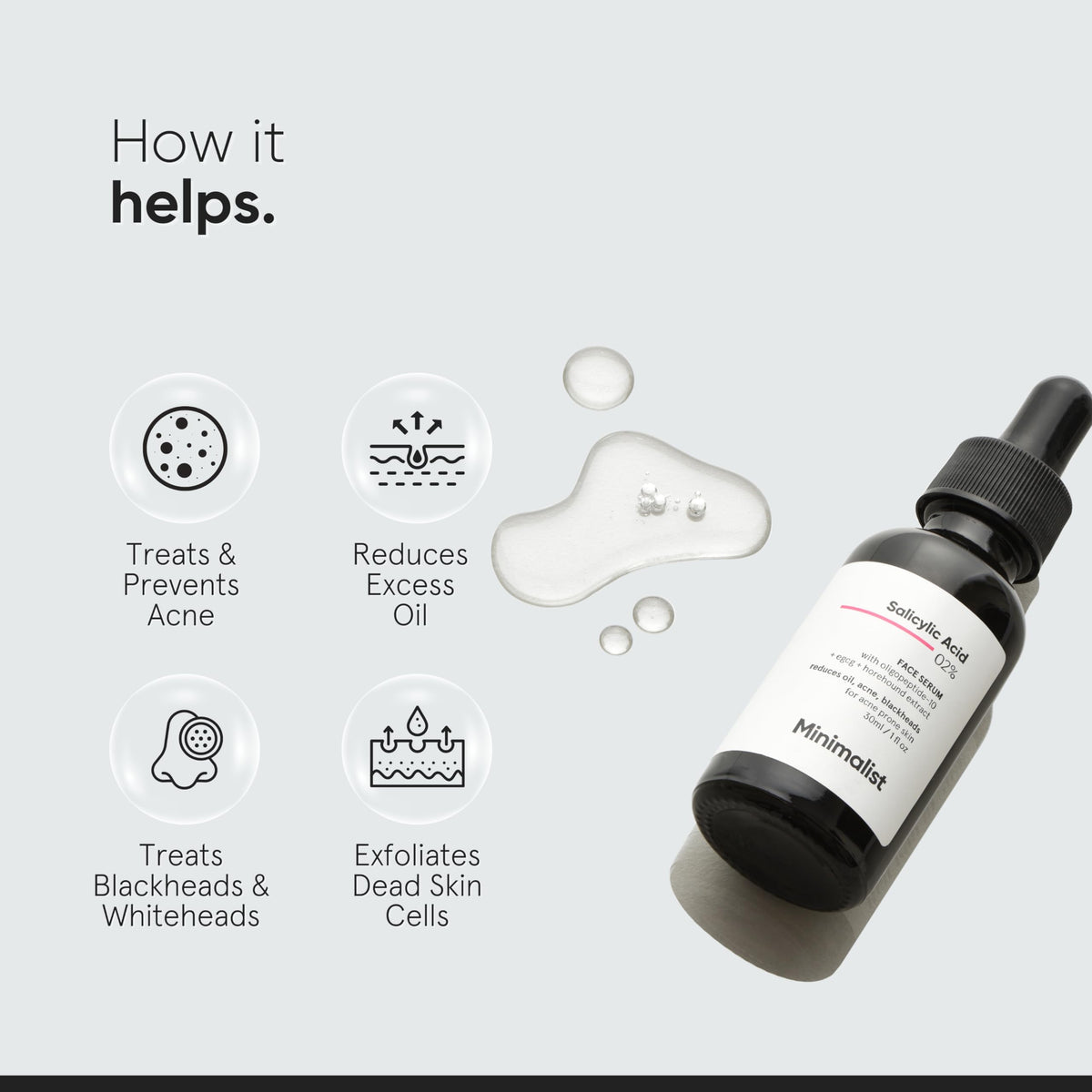 Minimalist 2% Salicylic Acid Serum for Acne & Blackheads | BHA Exfoliating Anti Acne Serum for Pore Cleansing & Oil Control | Pore Tightening Treatment for Oily & Acne-Prone Skin | 10ml