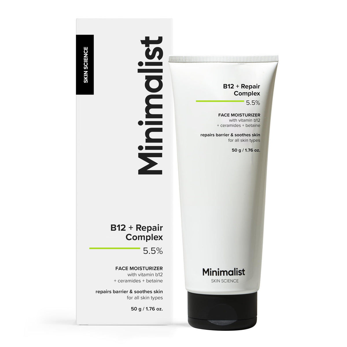 Minimalist Barrier Repair Face Moisturizer with Vitamin B12 Complex 5.5% with Ceramides for All Skin Types | Strengthens Skin Barrier, Boosts Hydration, Soothing, Lightweight Gel Texture | 30 gm