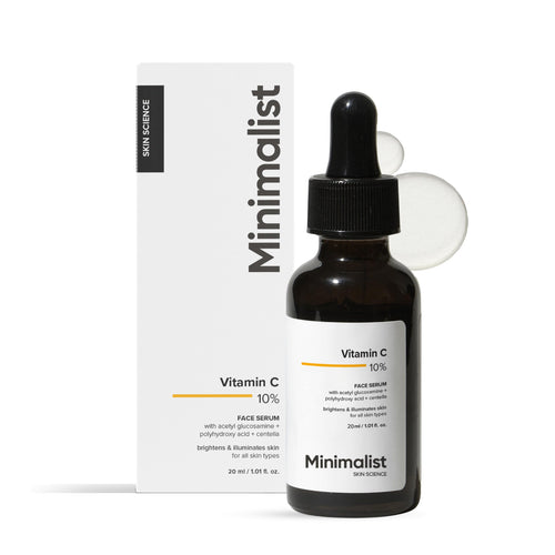 Minimalist 10% Advanced Vitamin C Serum for Glowing Skin | Brightening & Dark Spot Treatment | Treats Uneven Skin Tone, Dullness & UV Damage | Daily Face Serum (Stable Vitamin C) | 30ml