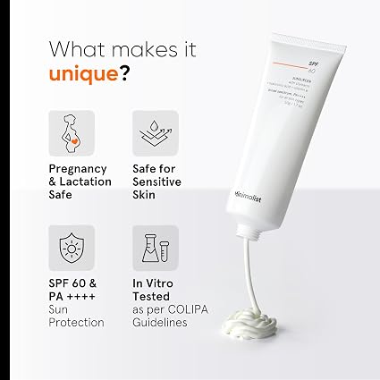 Minimalist Sunscreen SPF 60 PA ++++ | Pregnancy Safe | For Sensitive Skin | Broad Spectrum Sunscreen SPF 50+ With Potent Antioxidants & Advanced Filters | No White Cast, Non Irritant | 50 gm